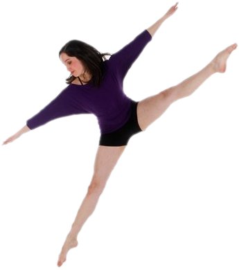 Tänzerin springt mit ausgestreckten Armen und Beinen.
